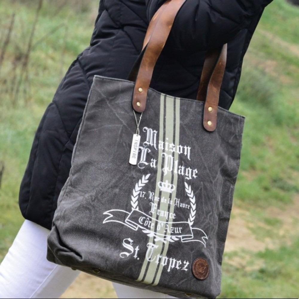 Le PaPillion Tote Bag Womens Grey‎ 100% Cotton Leather Preppy Dark Academia Goth